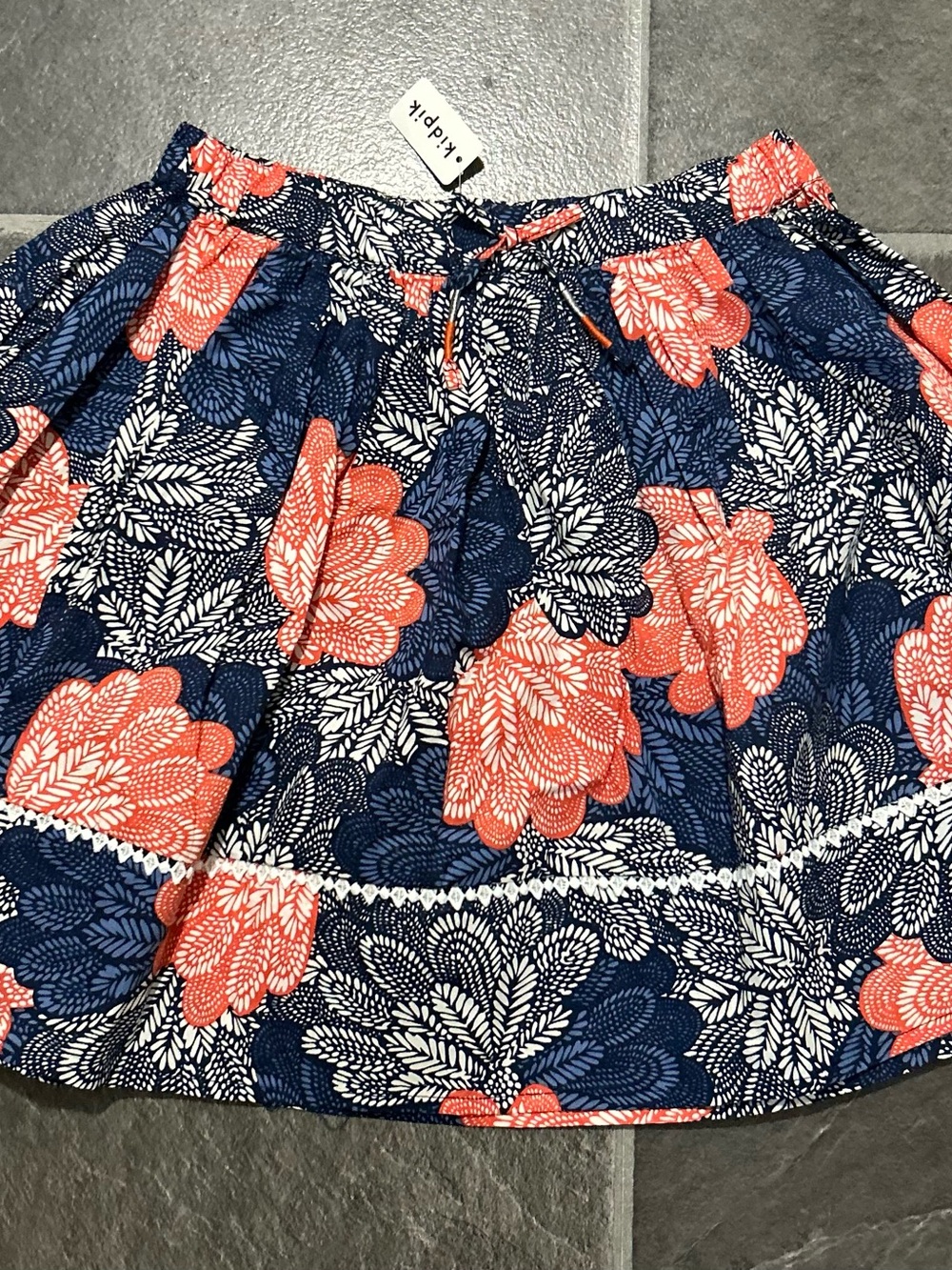 kidpik Navy Skirt with Coral & White Floral Print size 12